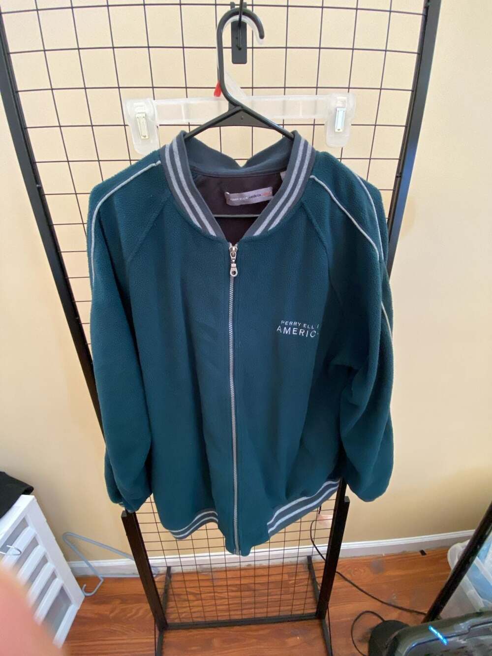 Vintage Perry Ellis America Active Fleece Full Zip Bomber Jacket Green Medium